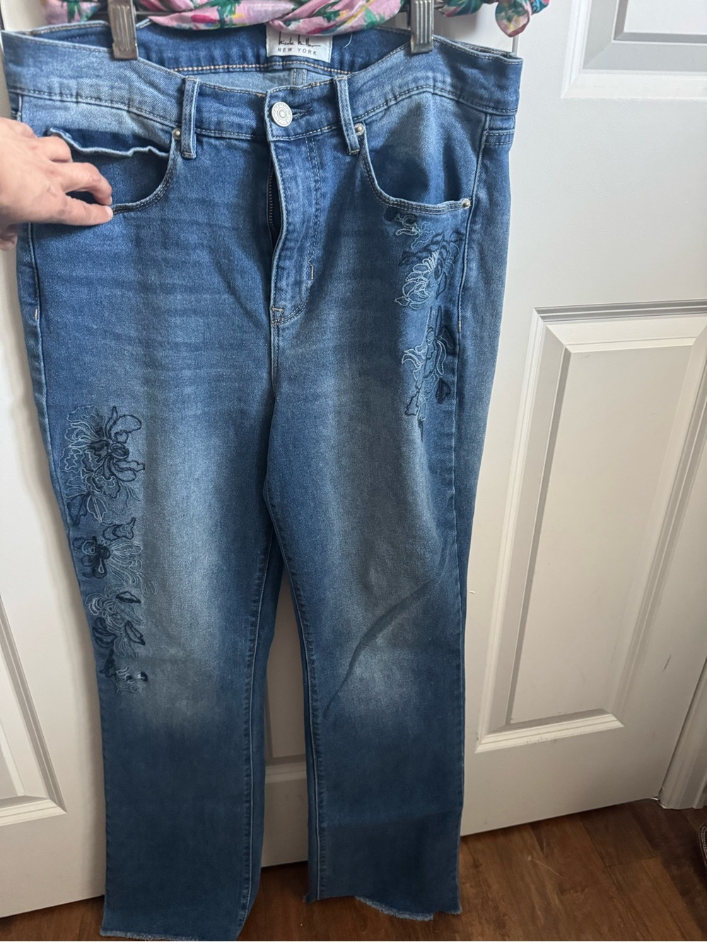 Nicole Miller Blue Embroidered Flare Jeans